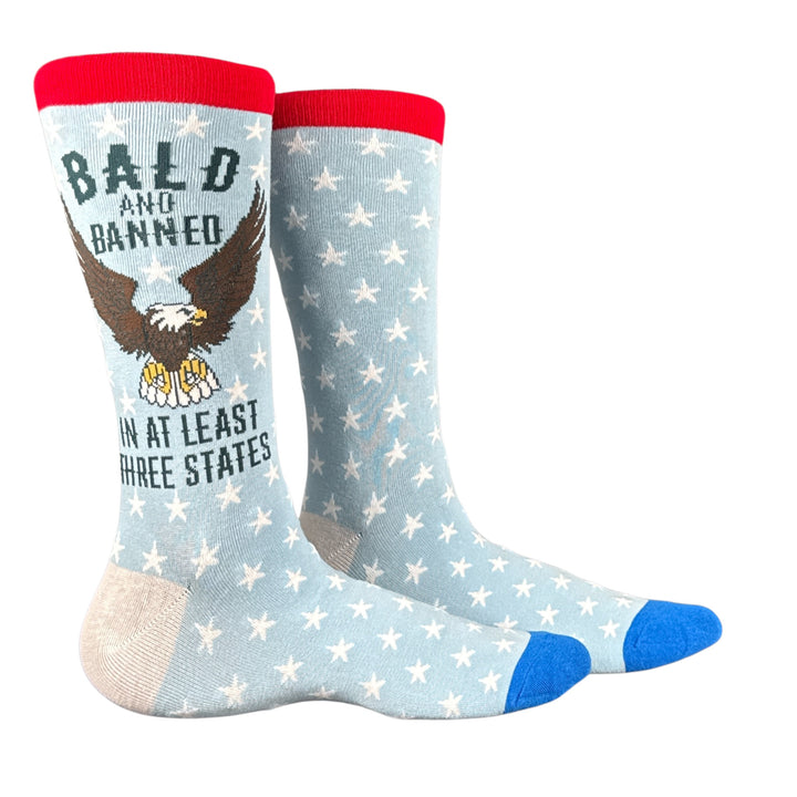 Funny Multi - Bald Banned Bald and Banned In 3 States Sock Nerdy Fourth Of July sarcastic Tee