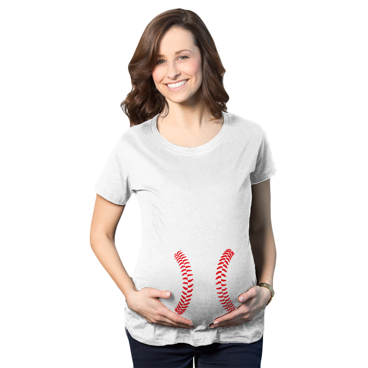 Funny White Baseball Laces Maternity T Shirt Nerdy Baseball Tee