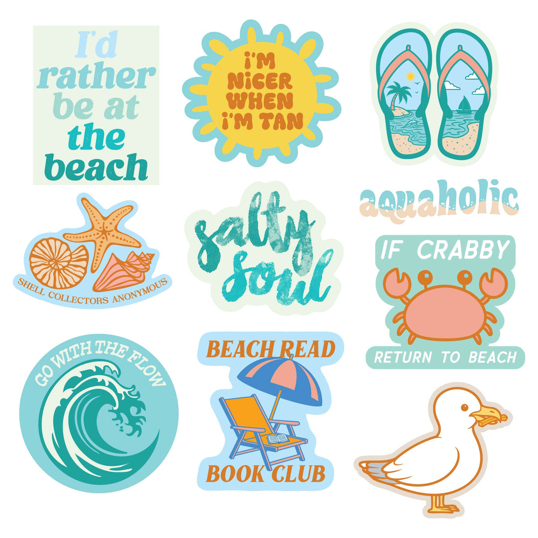 Funny Multi Beach Stickers Nerdy vacation Tee