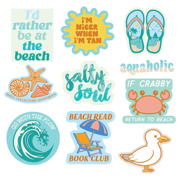 Funny Multi Beach Stickers Nerdy vacation Tee