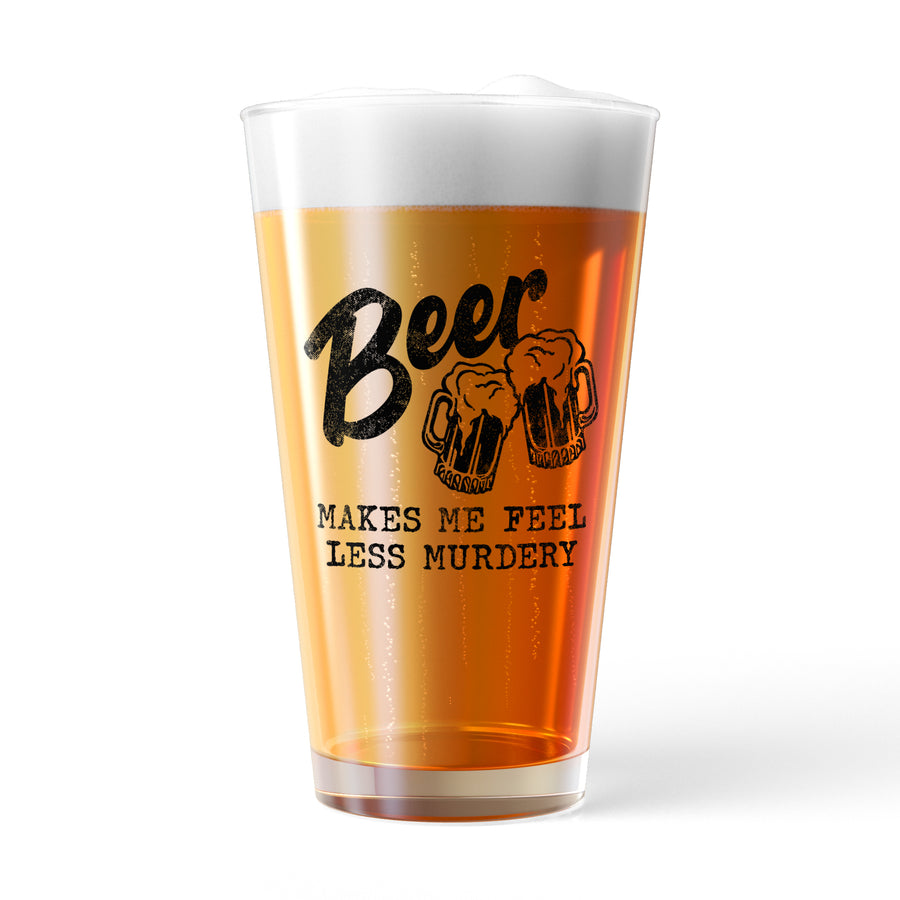 Funny White Beer Makes Me Feel Less Murdery Nerdy Sarcastic Beer Drinking Tee