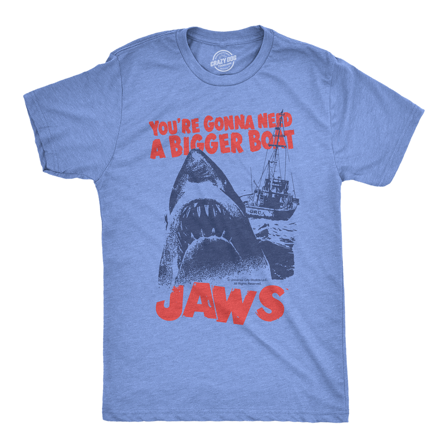 Funny Light Heather Blue - Bigger Boat Jaws Youre Gonna Need A Bigger Boat Mens T Shirt Nerdy TV & Movies animal Tee