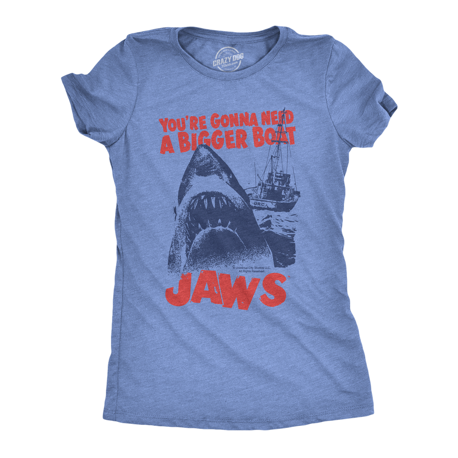 Funny Light Heather Blue - Bigger Boat Jaws Youre Gonna Need A Bigger Boat Womens T Shirt Nerdy TV & Movies animal Tee