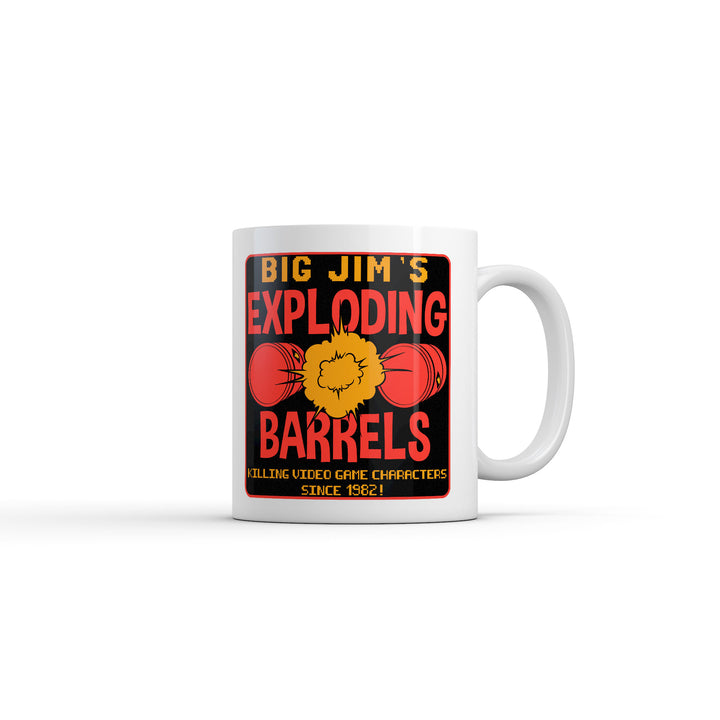 Funny White Big Jims Exploding Barrels Coffee Mug Nerdy Video Games Tee