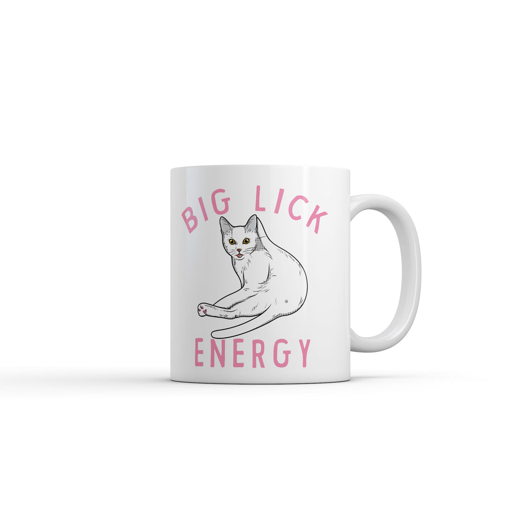 Funny White Big Lick Energy Coffee Mug Nerdy cat Sarcastic Tee