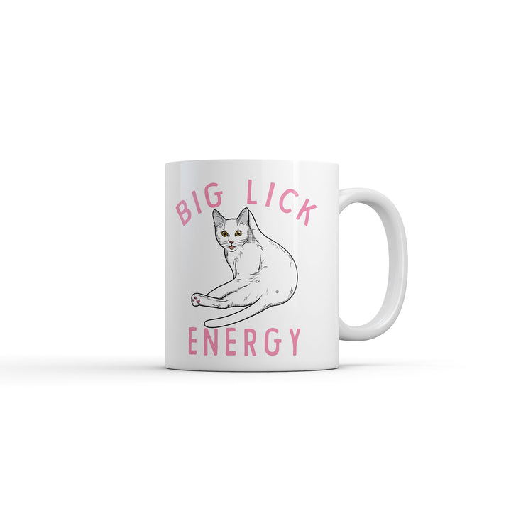 Funny White Big Lick Energy Coffee Mug Nerdy cat Sarcastic Tee