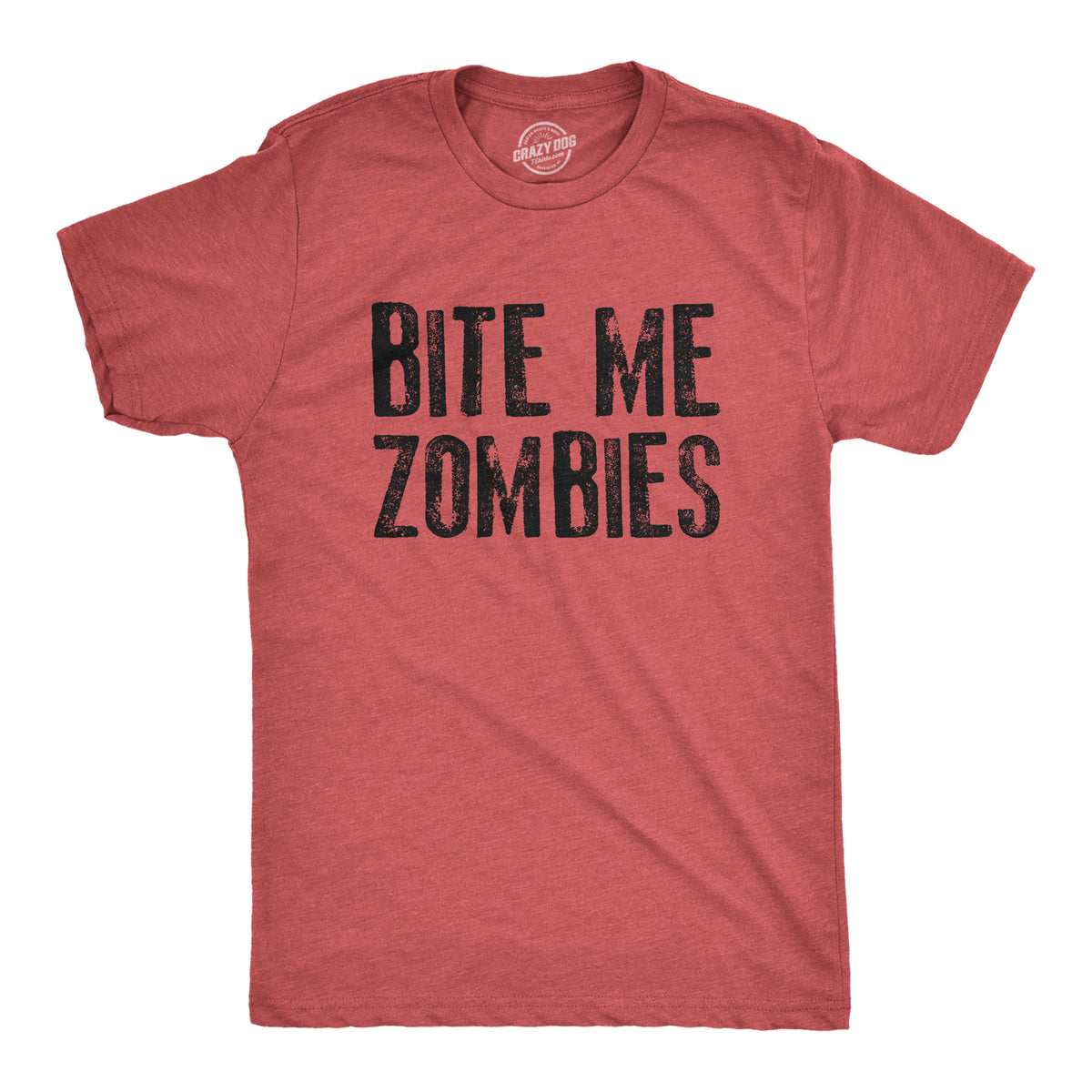 Funny Heather Red Bite Me Zombies Mens T Shirt Nerdy Halloween Zombie Tee