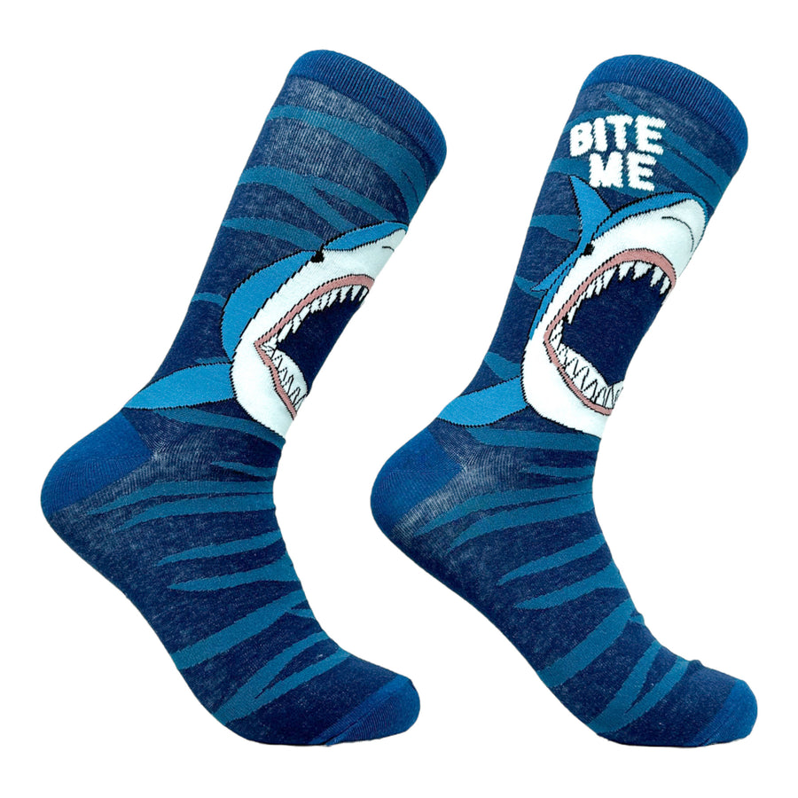 Funny Multi - BITE Men's Bite Me Shark Sock Nerdy Shark Week Sarcastic Tee