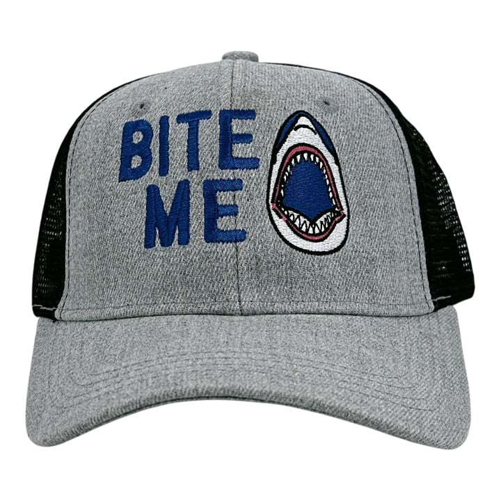Funny Black Grey Trucker - Bite Me Bite Me Nerdy shark week Tee