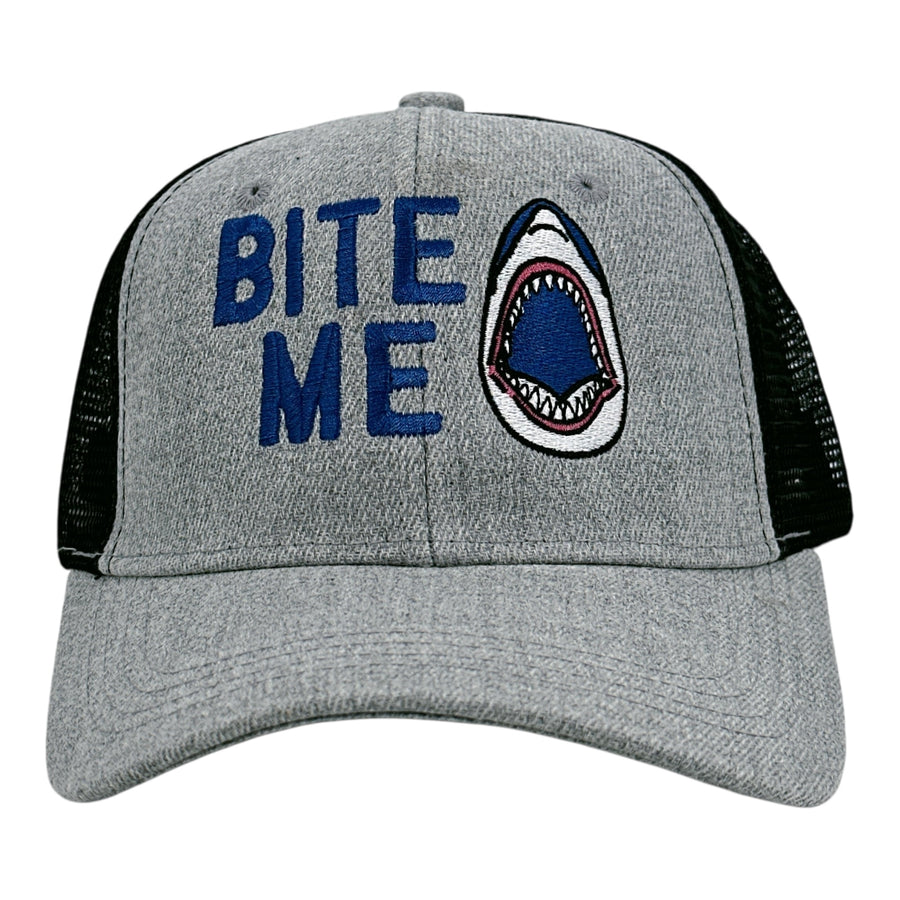 Funny Black Grey Trucker - Bite Me Bite Me Nerdy shark week Tee