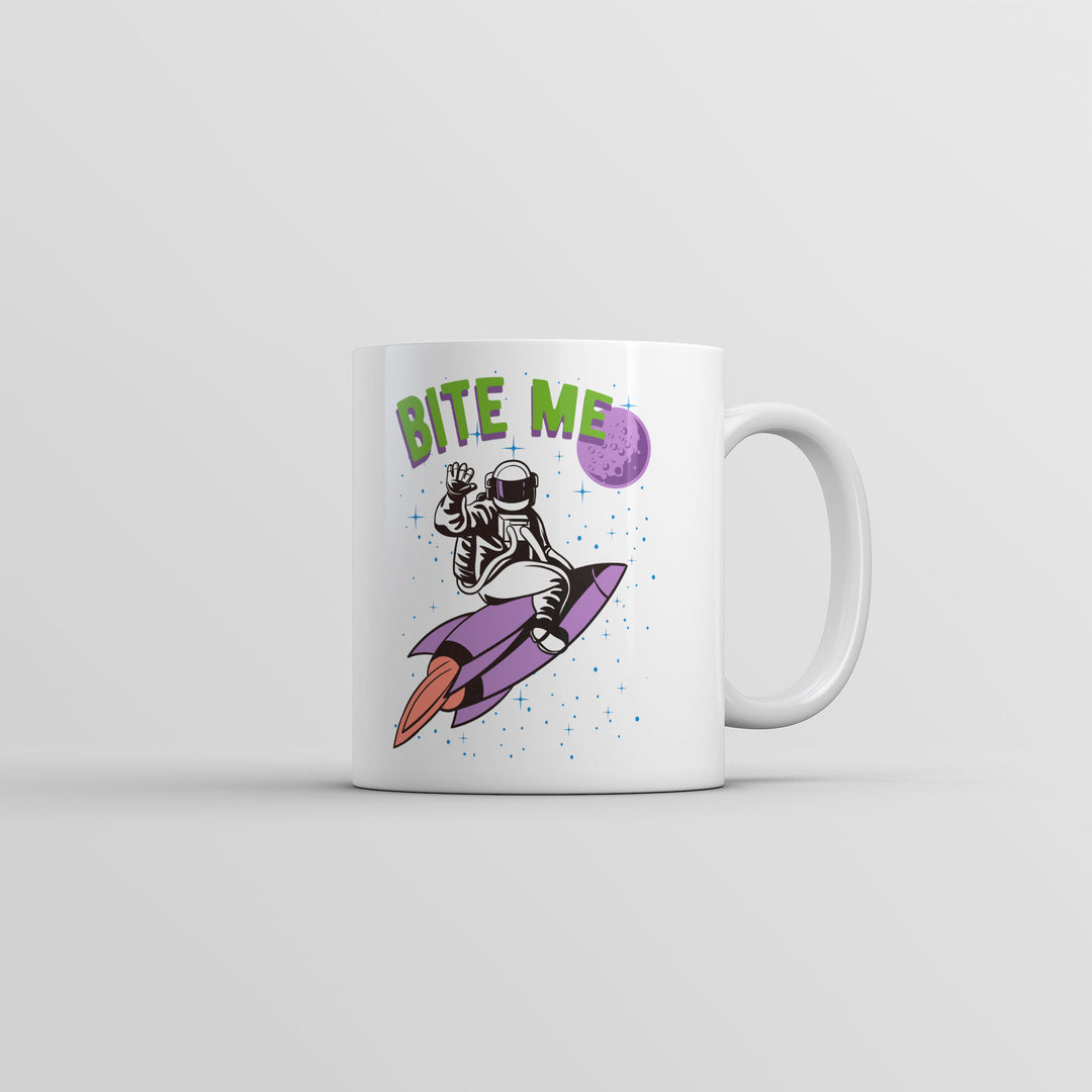 Funny White Bite Me Rocketship Coffee Mug Nerdy space sarcastic Tee