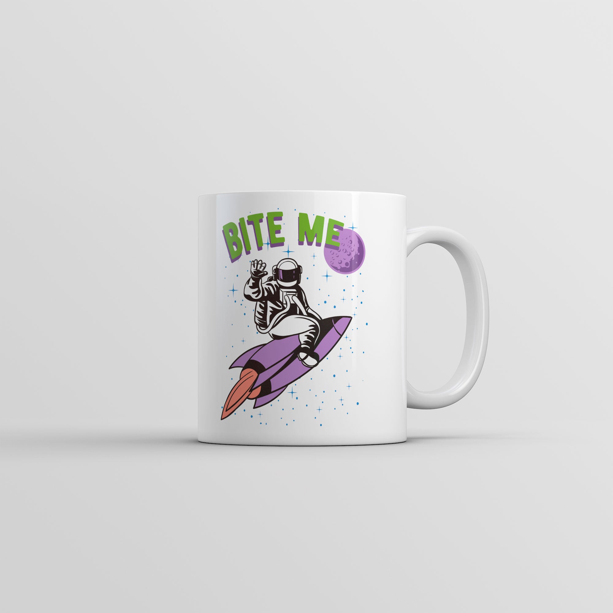Funny White Bite Me Rocketship Coffee Mug Nerdy space sarcastic Tee