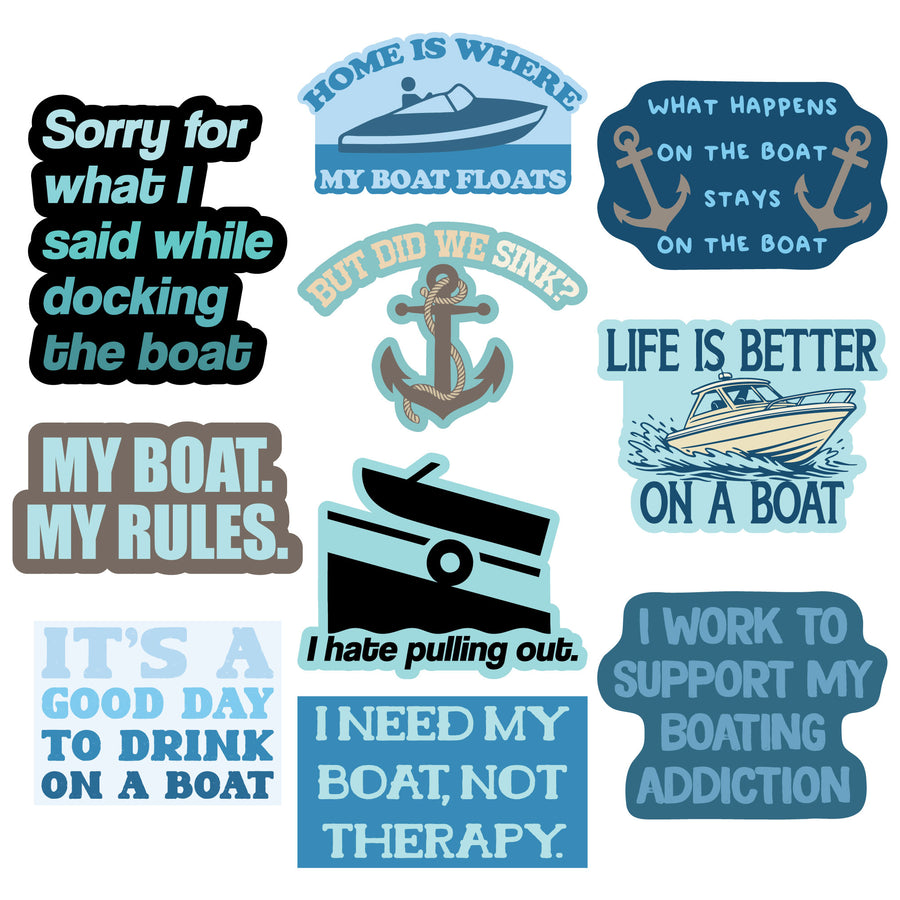 Funny Multi - Boats Boats Stickers Nerdy fishing vacation Tee