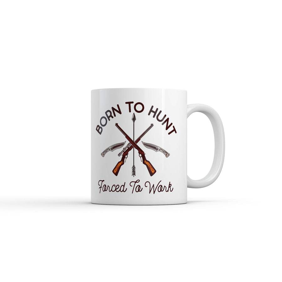 Funny White Born To Hunt Forced To Work Coffee Mug Nerdy hunting office sarcastic Tee