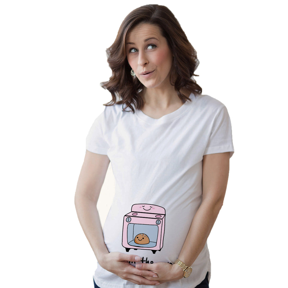 Funny White Bun In The Oven Maternity T Shirt Nerdy Food Tee