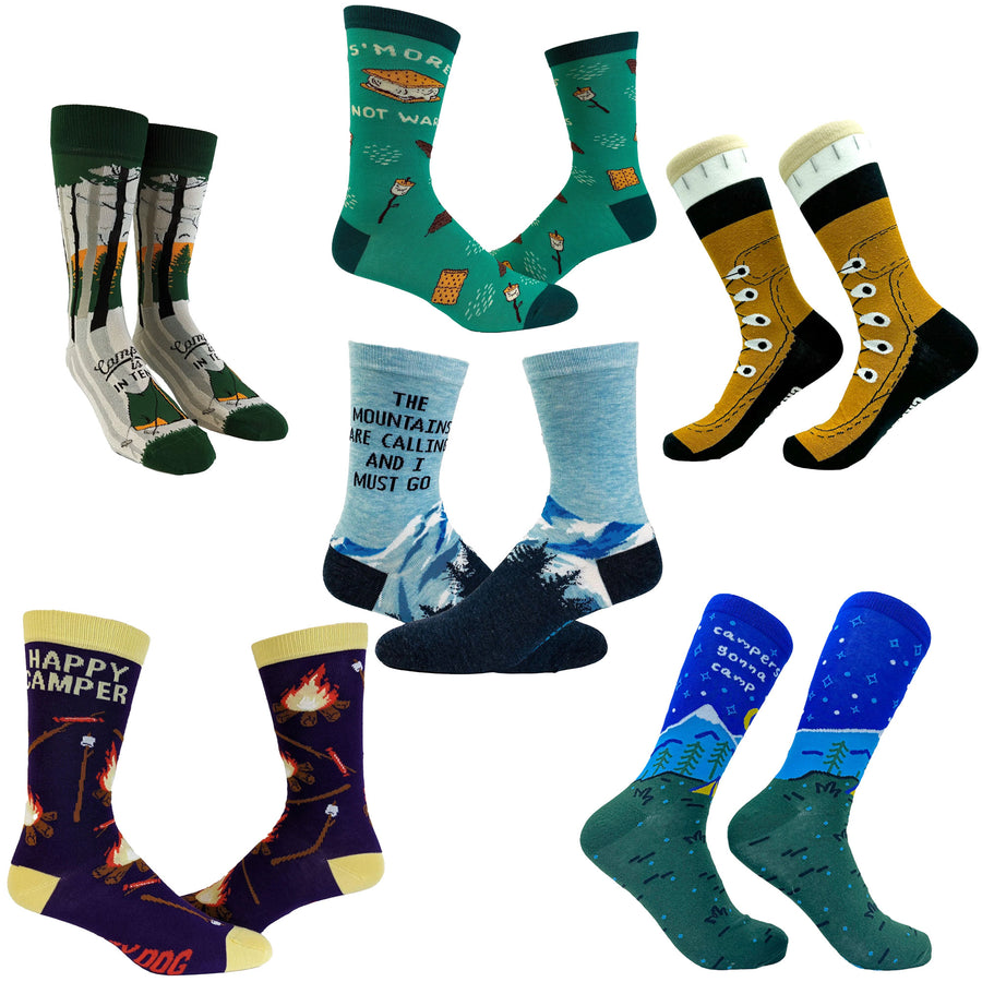 Funny Camping 6 Pack Mens Camping Sock 6 Pack Sock Nerdy Camping Food sarcastic Tee