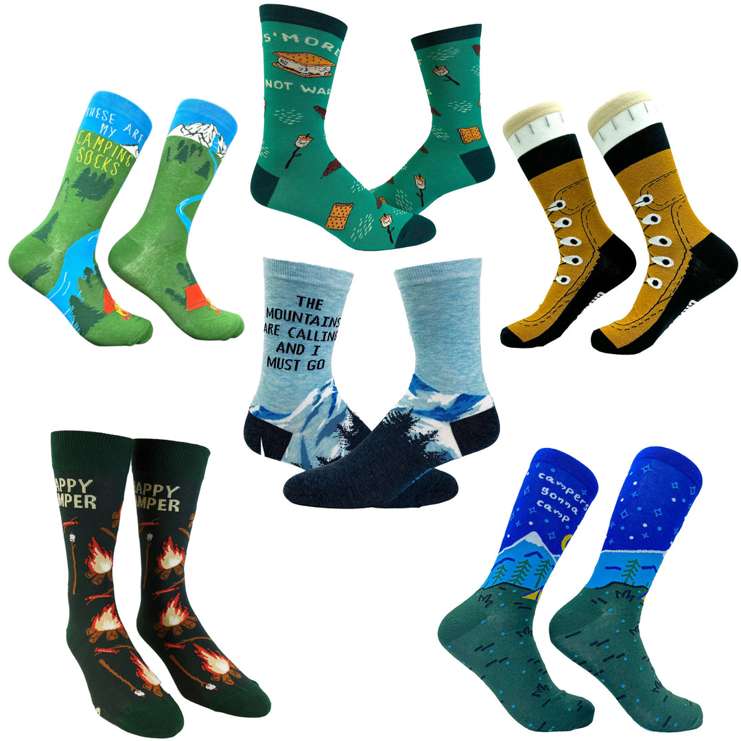 Funny Camping 6 Pack Mens Camping Sock 6 Pack Sock Nerdy Camping Food sarcastic Tee