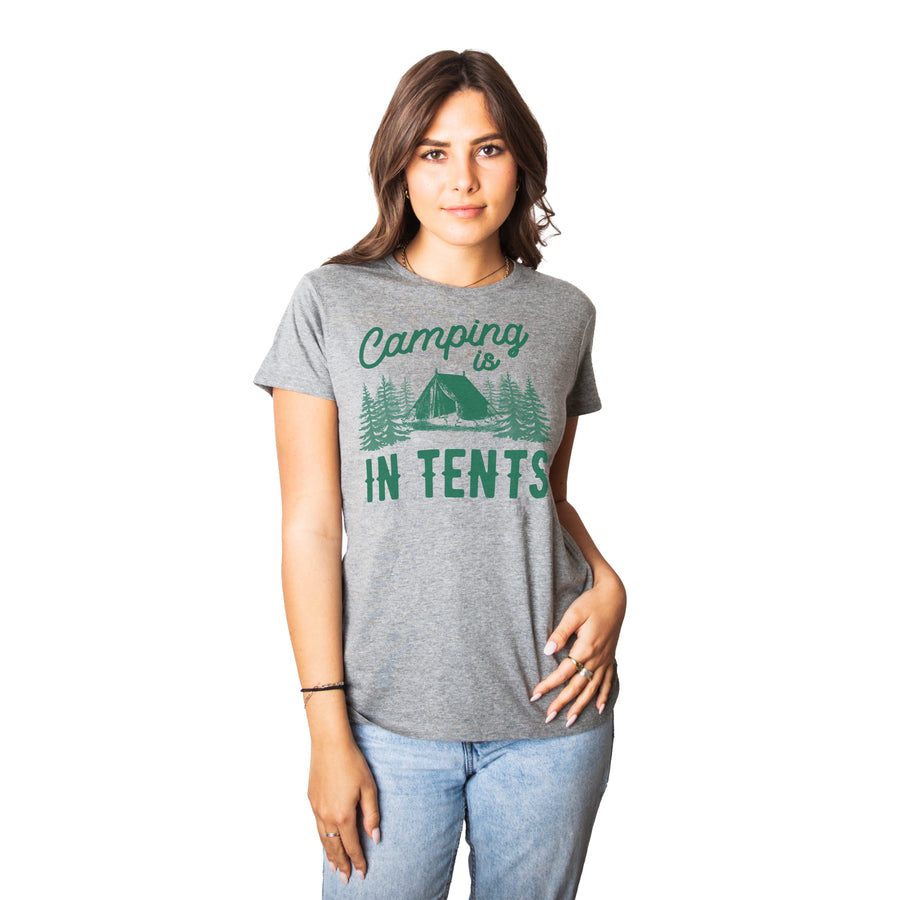 Funny Light Heather Grey - In Tents Camping Is In Tents Womens T Shirt Nerdy Animal Camping Tee