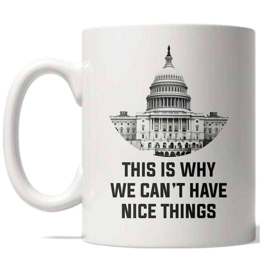 Funny White This Is Why We Can't Have Nice Things Coffee Mug Nerdy political Tee
