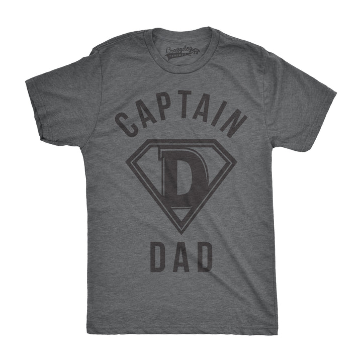 Funny Dark Heather Grey Captain Dad Mens T Shirt Nerdy Father's Day Tee