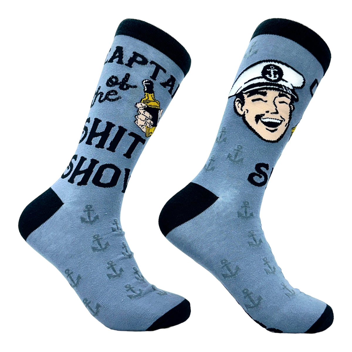 Funny Blue - Shit Show Men&#39;s Captain Of The Shit Show Sock Nerdy Drinking sarcastic Tee