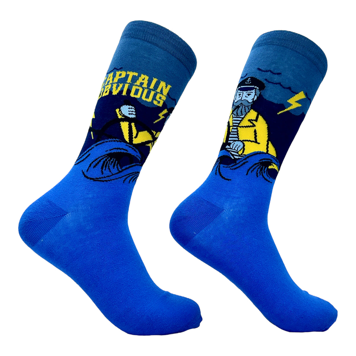 Funny Blue - Captain Obvious Men&#39;s Captain Obvious Sock Nerdy sarcastic Tee