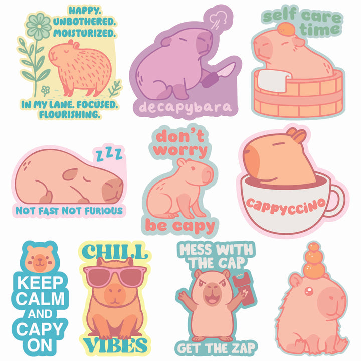 Funny Multi - Capybara Capybara Stickers Nerdy animal Tee