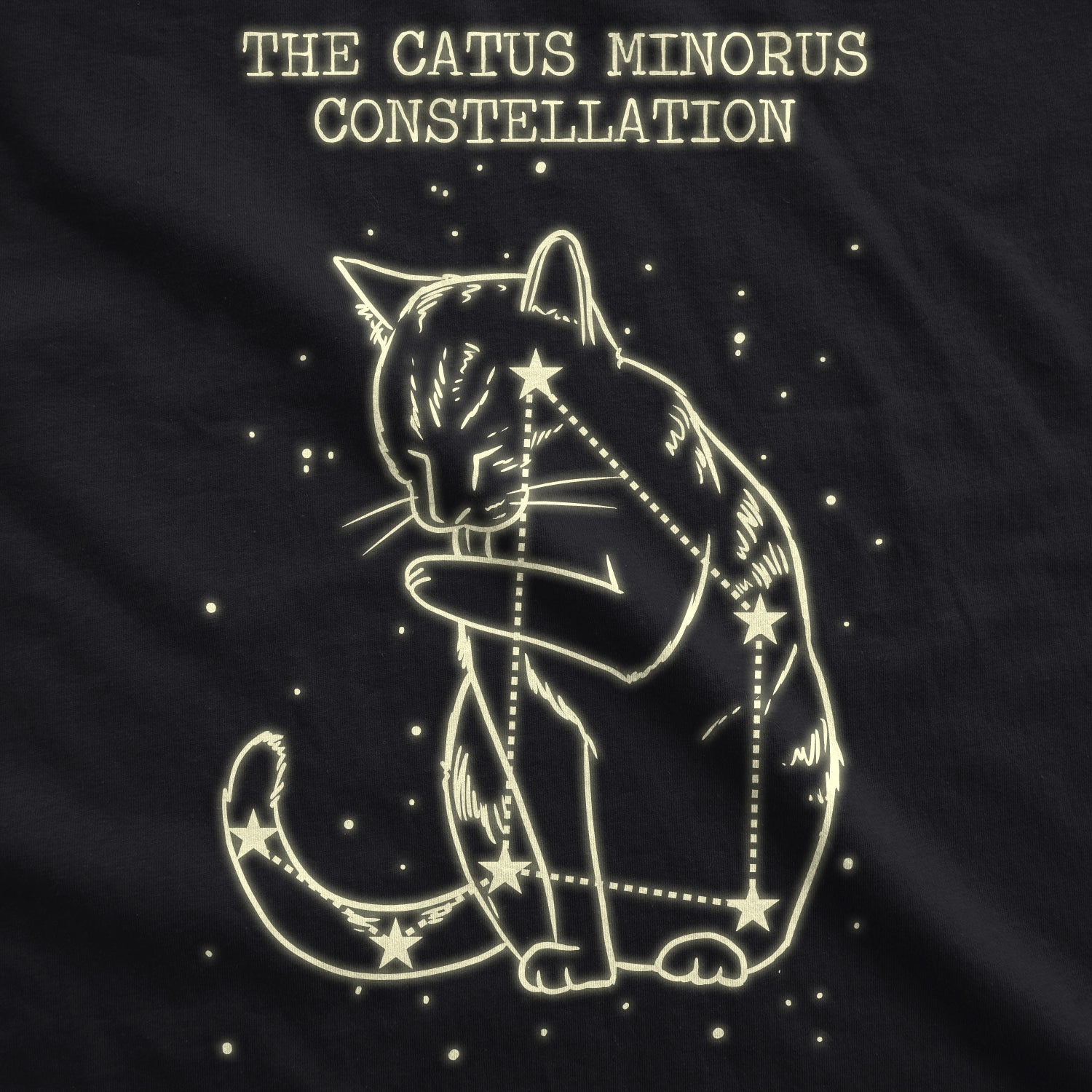 Funny Black Catus Minorus Constellation Glow In The Dark Mens T Shirt Nerdy Science Cat Tee