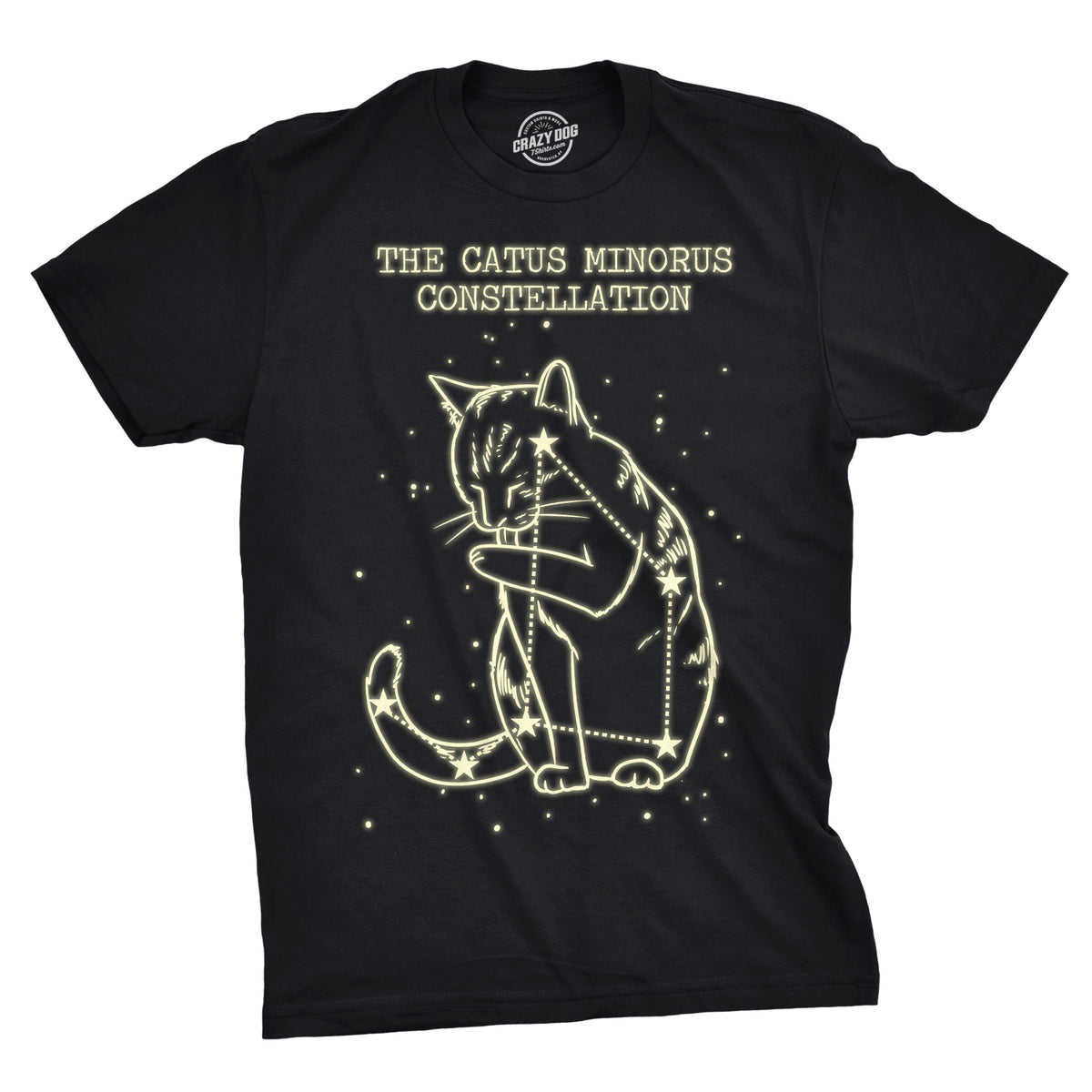 Funny Black Catus Minorus Constellation Glow In The Dark Mens T Shirt Nerdy Science Cat Tee