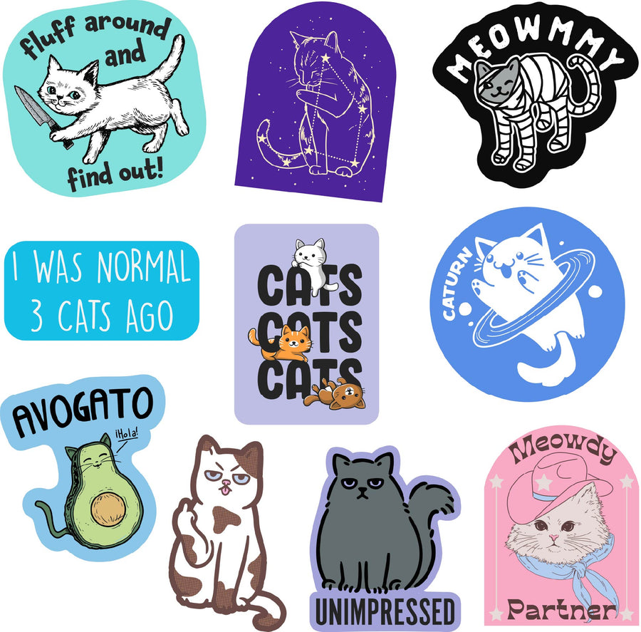 Funny Multi Cat Stickers Nerdy Cat sarcastic Tee