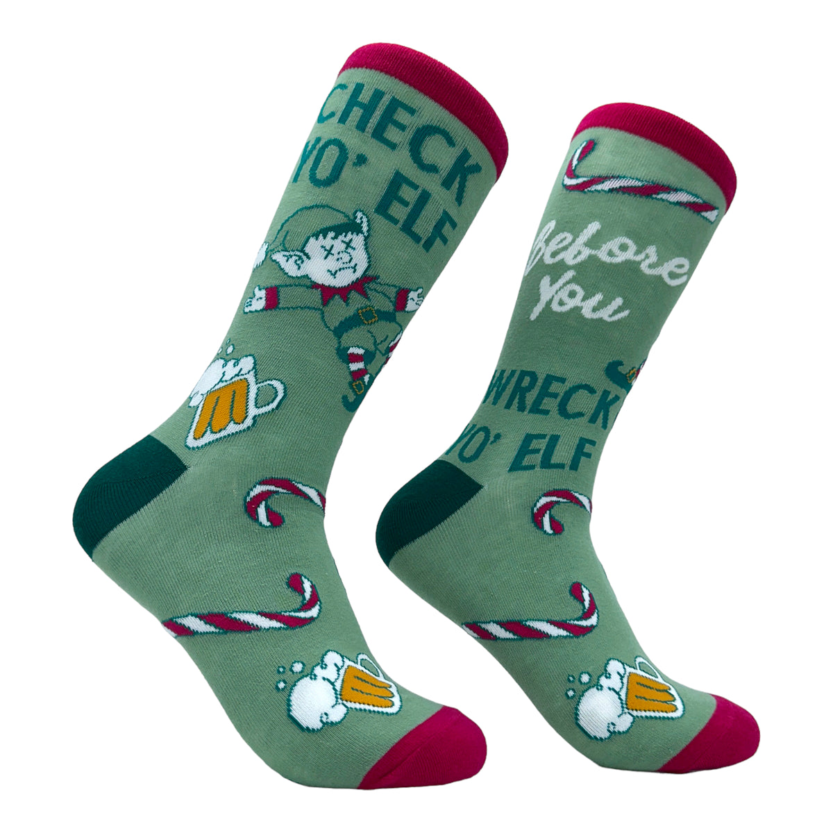 Funny Green - Check Yo Elf Women&#39;s Check Yo Elf Before You Wreck Yo Elf Sock Nerdy Christmas Drinking Sarcastic Tee