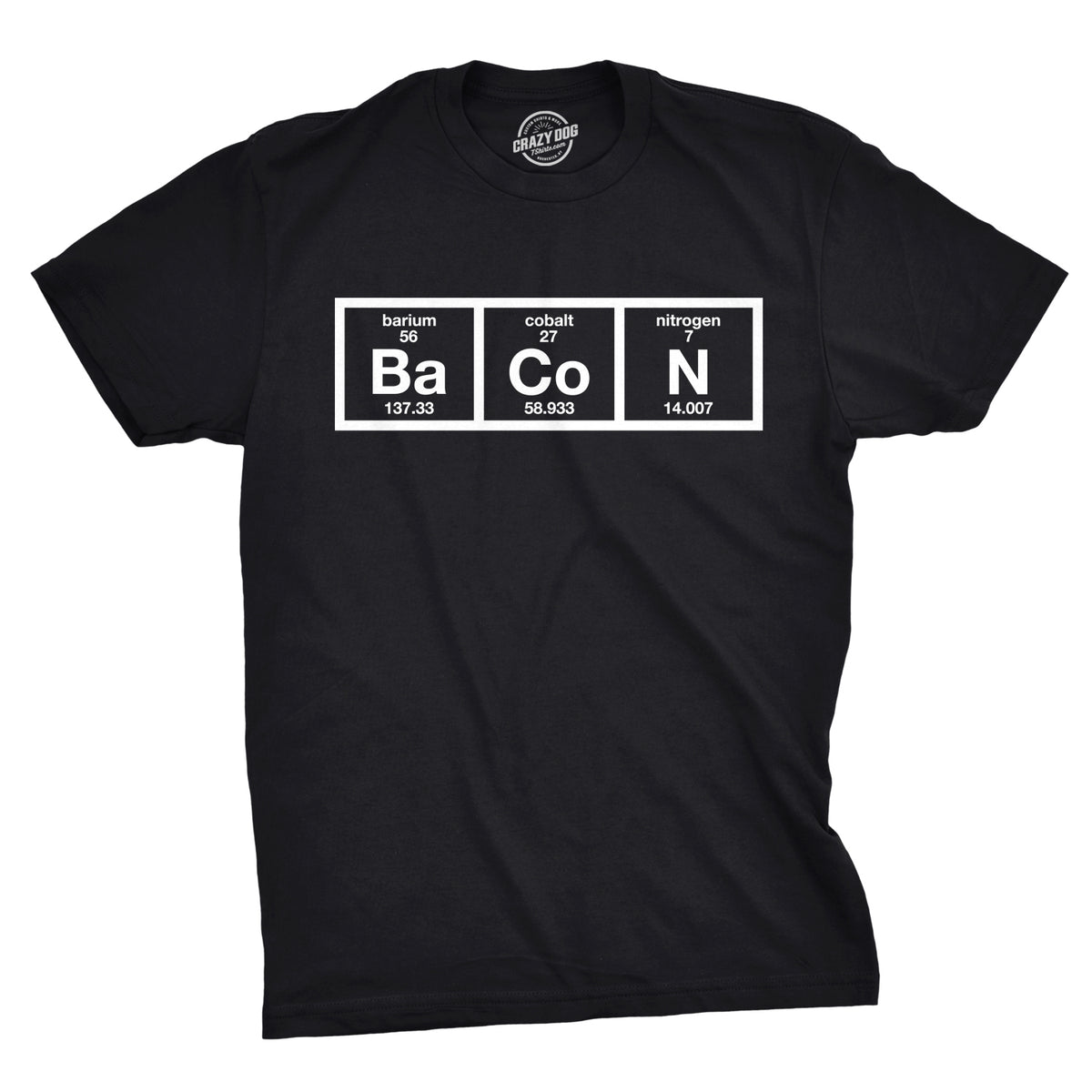 Funny Black Chemistry Of Bacon Mens T Shirt Nerdy Science food Tee