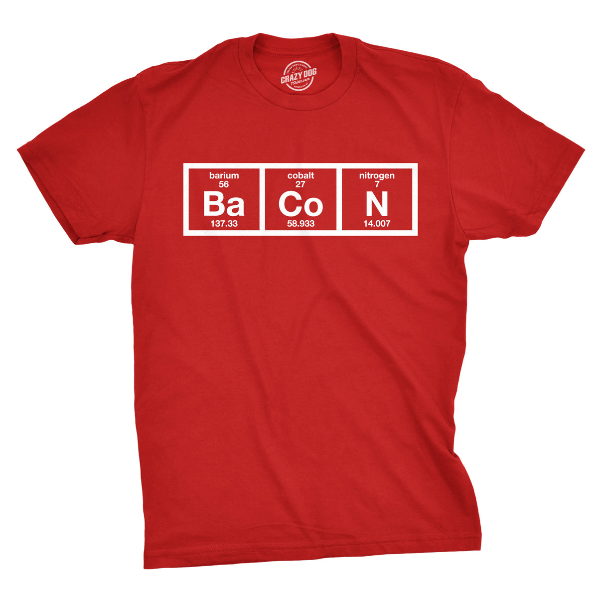 Funny Red Chemistry Of Bacon Mens T Shirt Nerdy Science food Tee