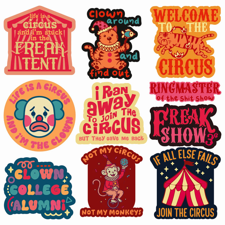 Funny Multi - Circus Circus Stickers Nerdy blank Tee