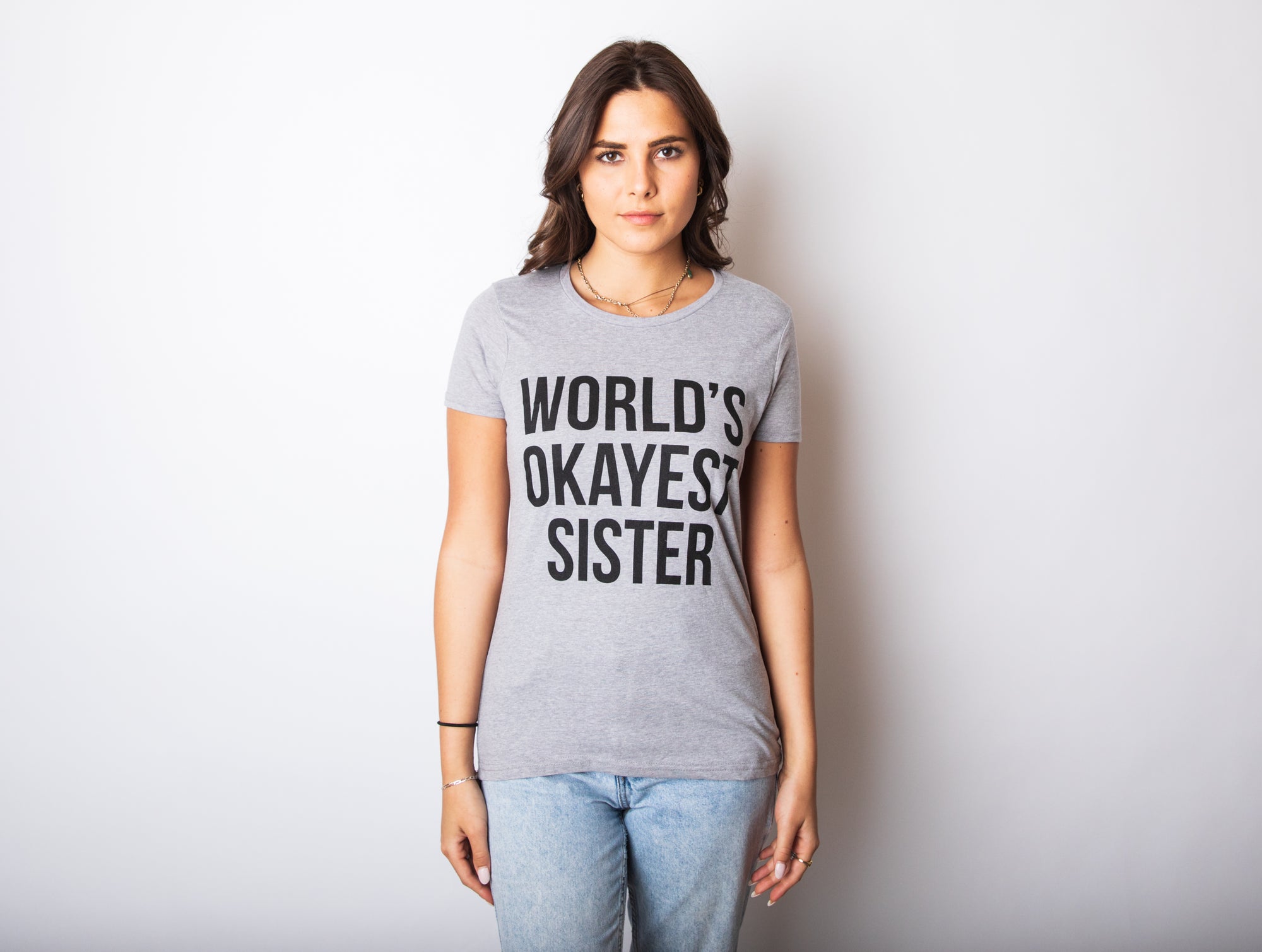 Funny World's Okayest Sister Womens T Shirt Nerdy Okayest Sister Sarcastic Tee