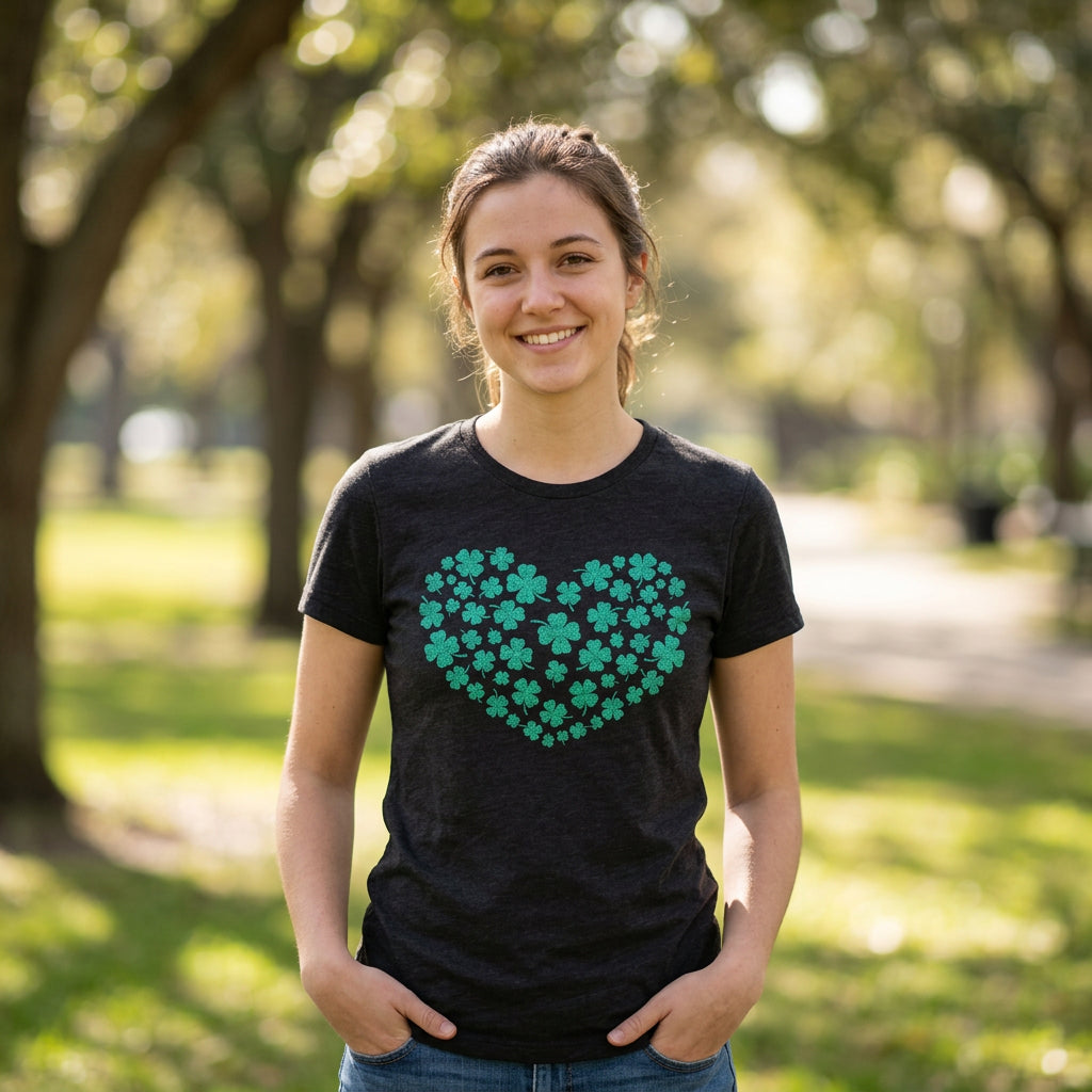 Glitter Clover Heart Women's T Shirt