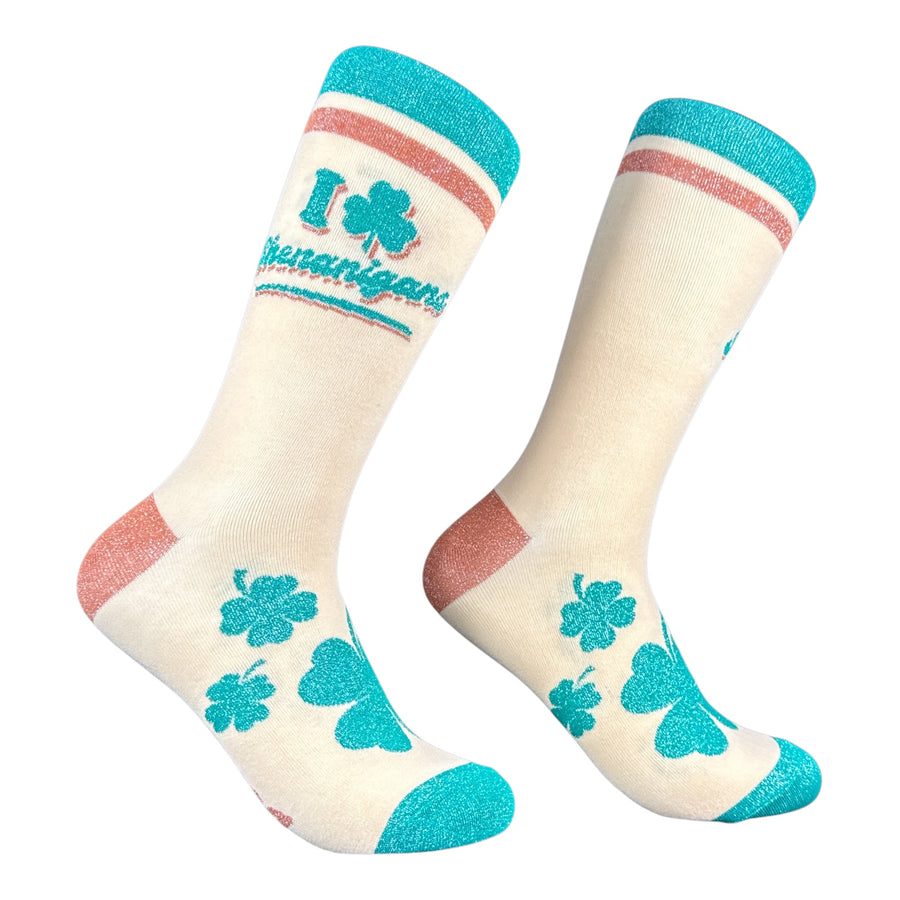 Funny Multi - I Clover Shenanigans I Clover Shenanigans Glitter Sock Nerdy Saint Patrick's Day Tee
