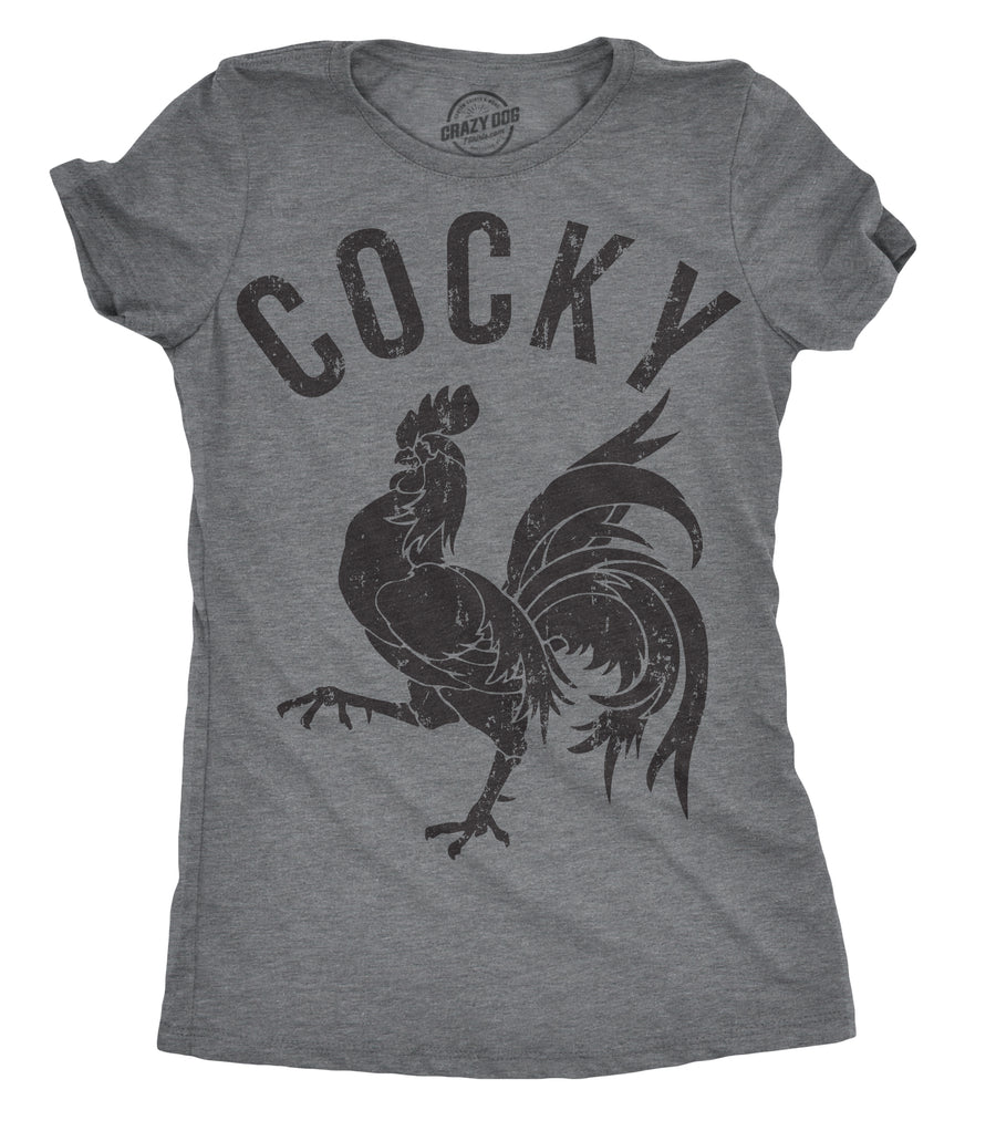 Funny Dark Heather Grey - Cocky Cocky Womens T Shirt Nerdy Animal sex Tee