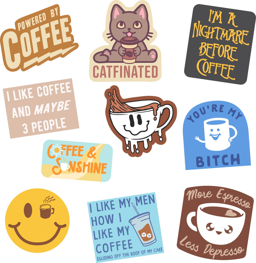 Funny Multi Coffee Stickers Nerdy Coffee Tee