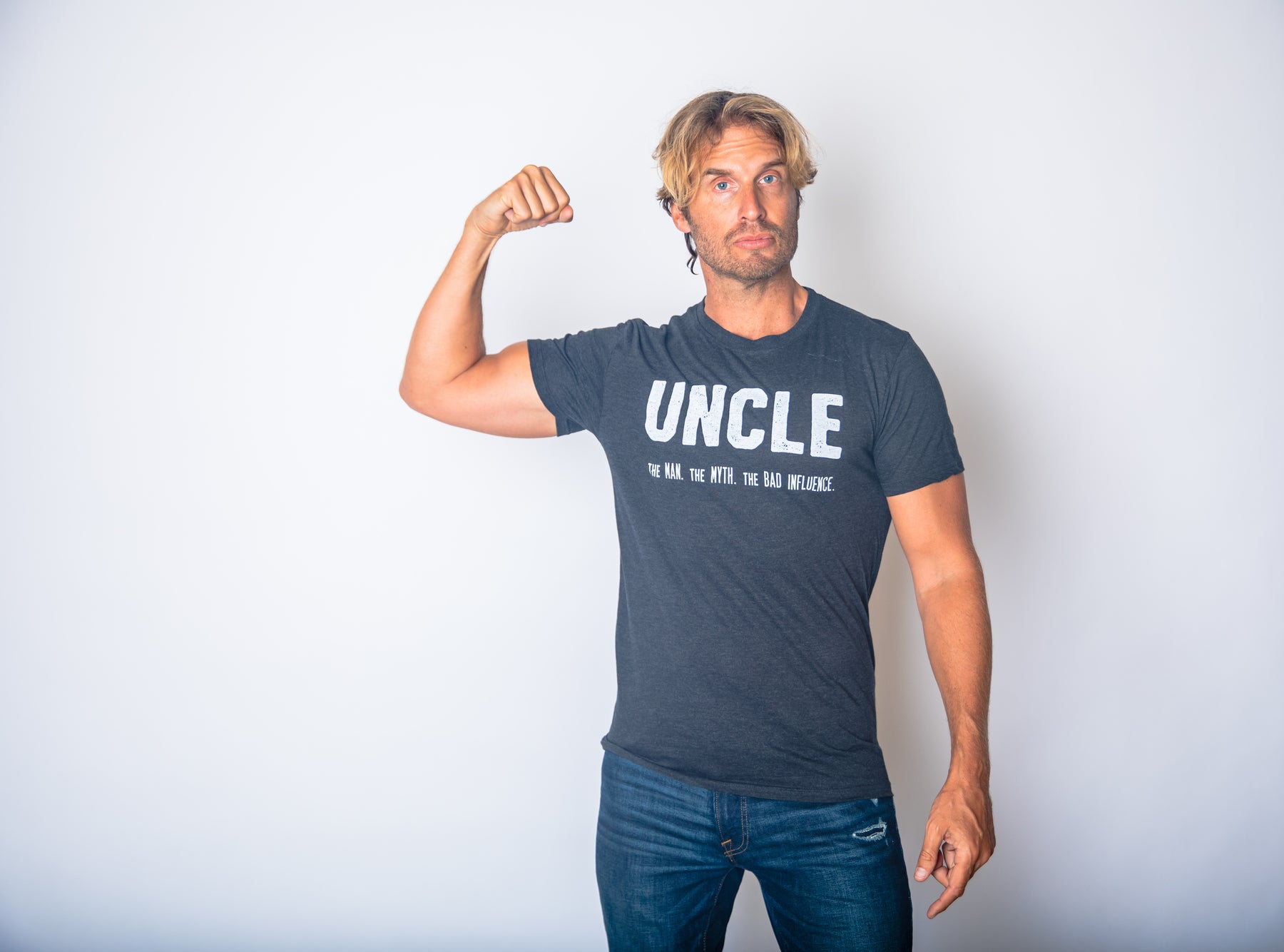 Funny Heather Black Uncle. The Man. The Myth. The Bad Influence. Mens T Shirt Nerdy Uncle Sarcastic Tee