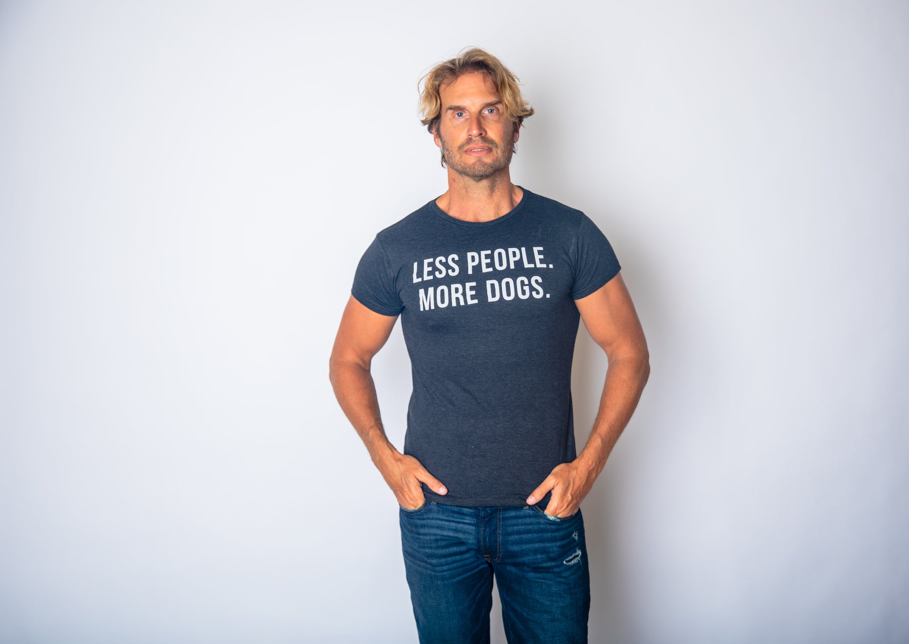 Funny Heather Black Less People More Dogs Mens T Shirt Nerdy Dog introvert Tee