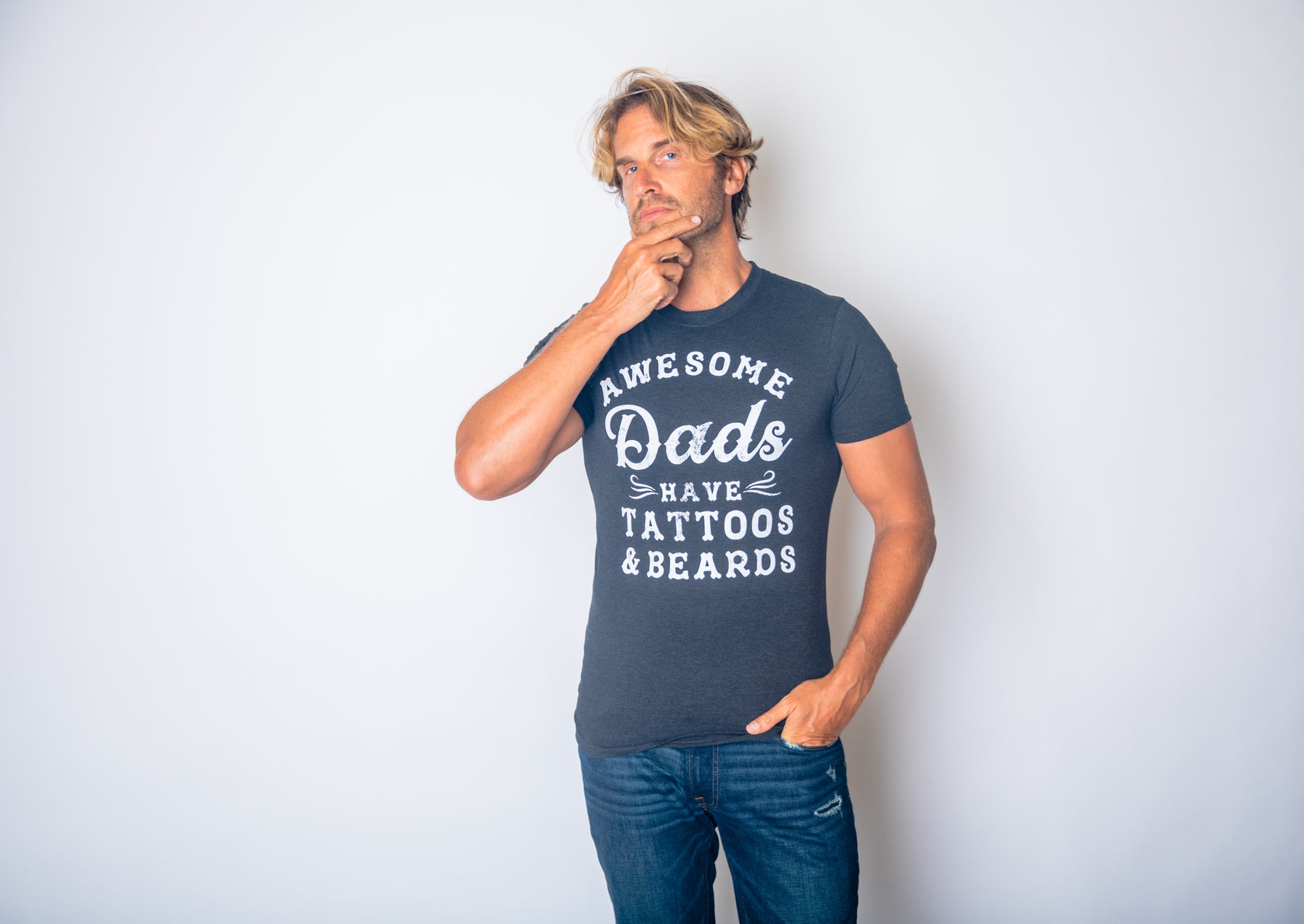 Funny Heather Black - Tats Beards Awesome Dads Have Tattoos And Beards Mens T Shirt Nerdy Father's Day Tee