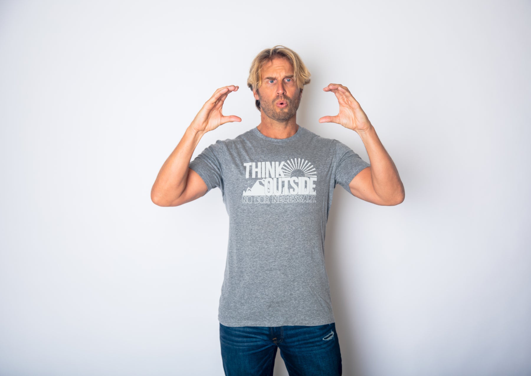 Funny Dark Heather Grey - Think Outside Think Outside No Box Necessary Mens T Shirt Nerdy Camping Tee