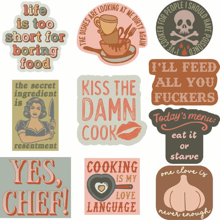 Funny Multi Cooking Stickers Nerdy food Tee