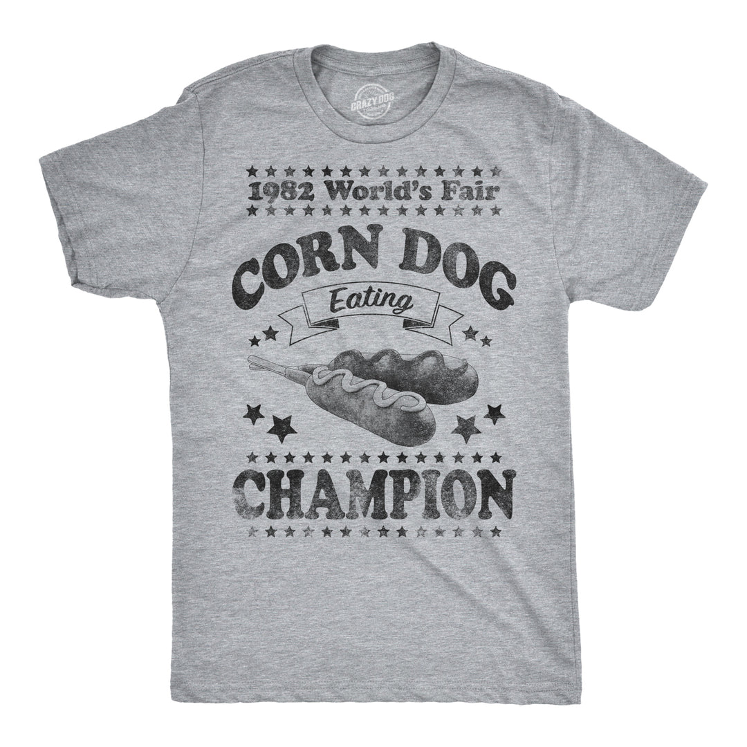 Funny Light Heather Grey Corn Dog Eating Champion 1982 Mens T Shirt Nerdy Food Retro Tee