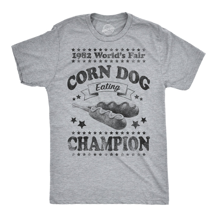 Funny Light Heather Grey Corn Dog Eating Champion 1982 Mens T Shirt Nerdy Food Retro Tee