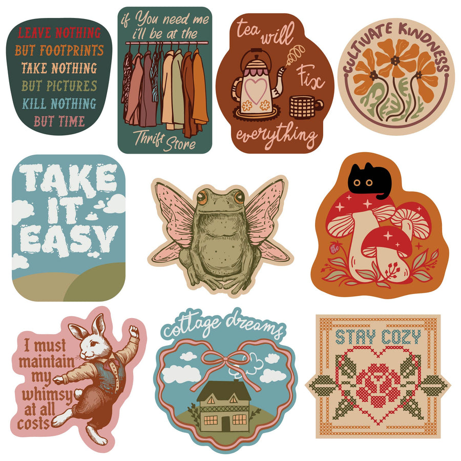 Funny Multi Cottagecore Stickers Nerdy camping Tee