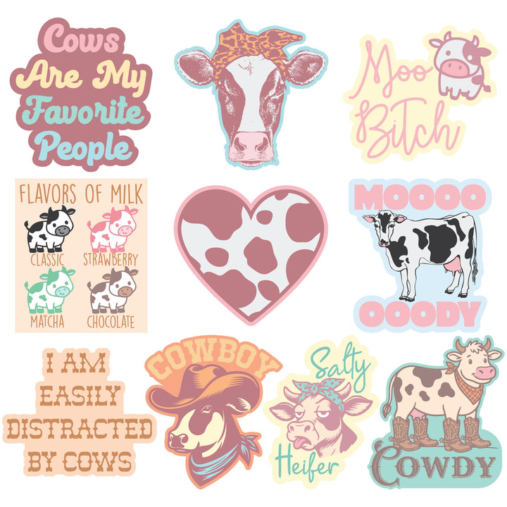 Funny Multi - Cow Cow Stickers Nerdy animal Tee