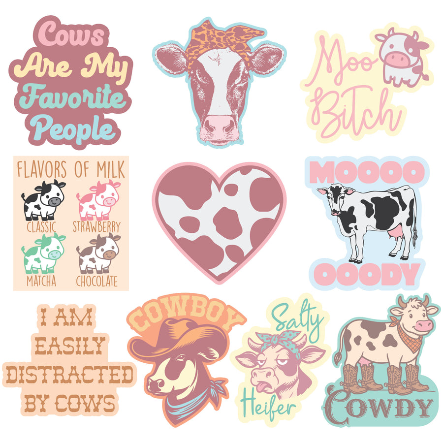 Funny Multi - Cow Cow Stickers Nerdy animal Tee