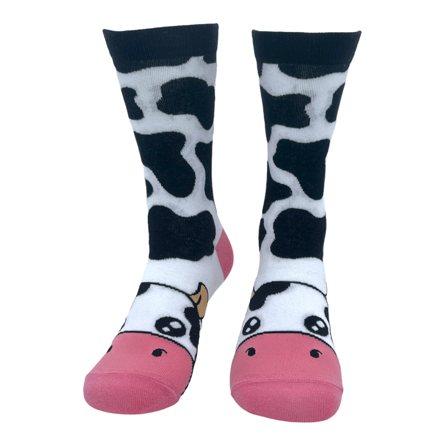 Funny Cow Women's Cow Sock Nerdy Animal Tee